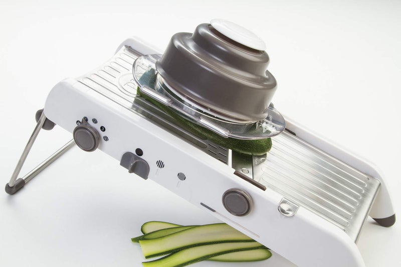 PL8 Professional Mandoline - Versatile Slicer with Adjustable Straight, Waffle, and Julienne Blades, Extra-Wide Stainless Steel Deck, Safety Hand Guard, Non-Skid Feet, and Space-Saving Design - Image 4